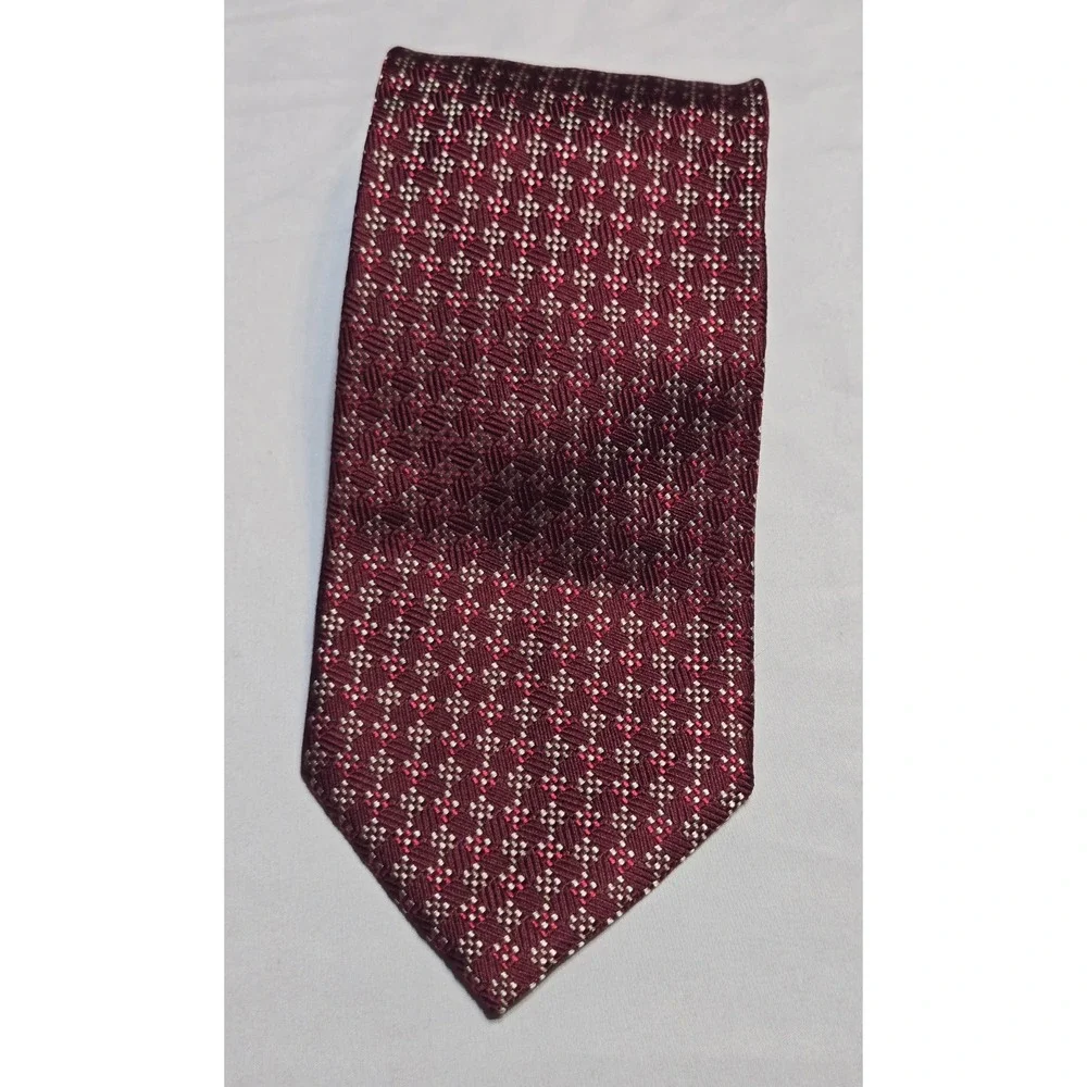 Giorgio Armani Mens Italian 100% Silk Necktie Maroon/Cream Jacquard 4